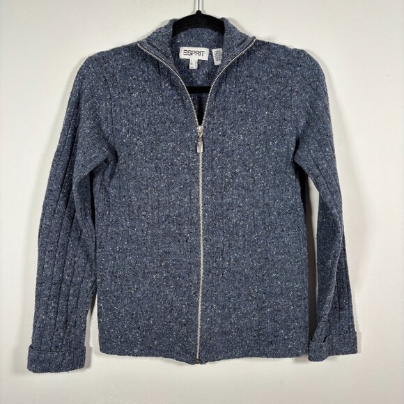 Vintage Silk Wool Cardigan Sweater Blue Y2K Zip Quiet Luxury Minimalist Small - Picture 2 of 8